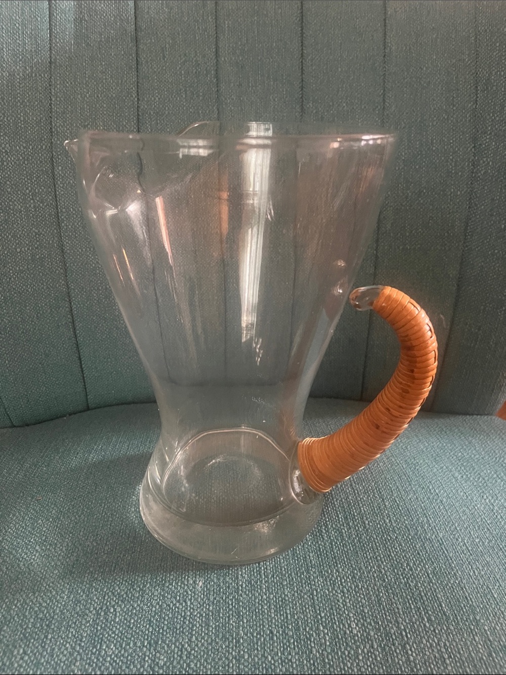 Clear Glass Pitcher with Wrapped cane Tan Handle - Home Dining